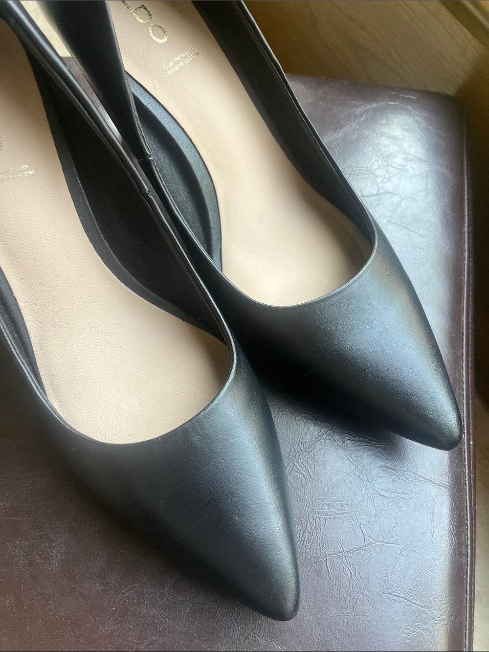 Aldo Flex Black Leather Pointed-Toe Pumps Size 8 - Picture 5 of 16